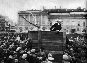 Iconic image of Lenin on Theatre Square in 1920