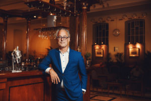 The author Amor Towles at the bar of the Metropol Hotel