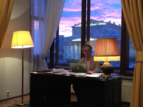 The author in Suite 217 with the Bolshoi in the background